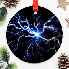 Blue Thunder Colorful Lightning Graphic Impression Round Ornament (two Sides)