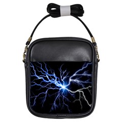 Blue Thunder Colorful Lightning Graphic Impression Girls Sling Bag by picsaspassion