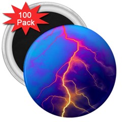 Blue Lightning Colorful Digital Art 3  Magnets (100 Pack) by picsaspassion