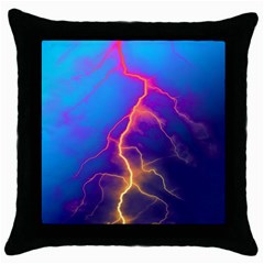 Blue Lightning Colorful Digital Art Throw Pillow Case (black) by picsaspassion