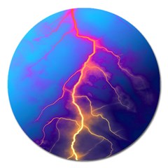 Blue Lightning Colorful Digital Art Magnet 5  (round) by picsaspassion