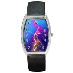 Blue Lightning Colorful Digital Art Barrel Style Metal Watch by picsaspassion