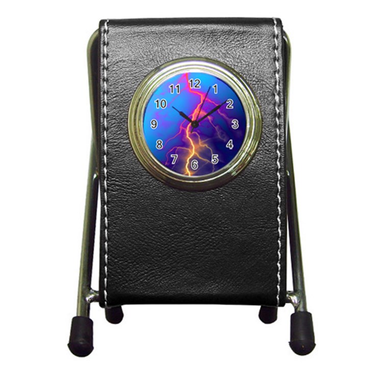 Blue Lightning colorful digital art Pen Holder Desk Clock