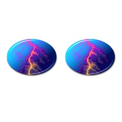 Blue Lightning Colorful Digital Art Cufflinks (oval) by picsaspassion