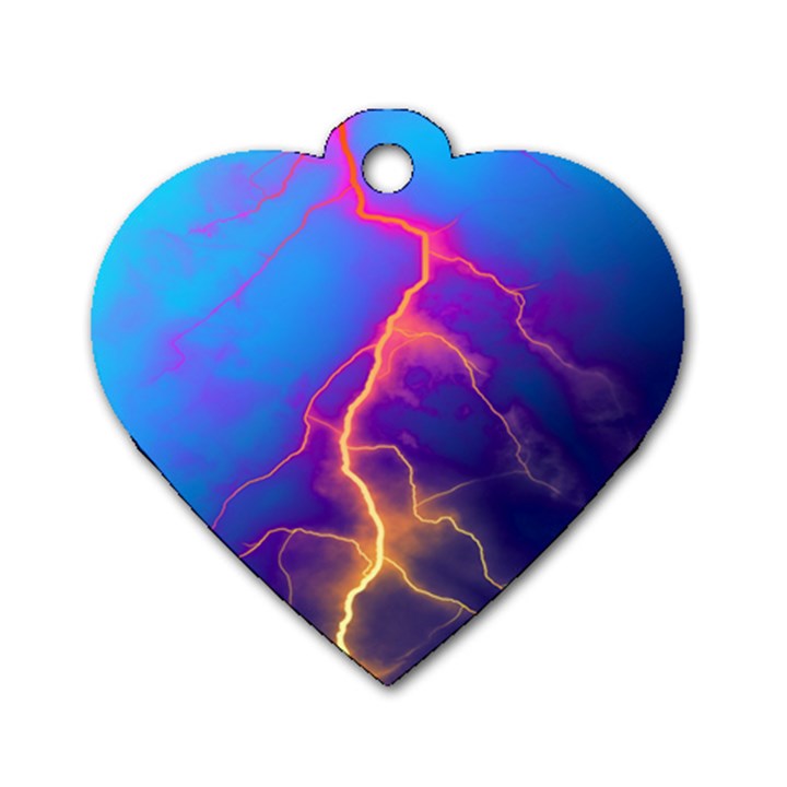 Blue Lightning colorful digital art Dog Tag Heart (One Side)