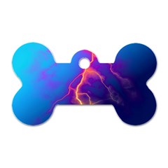 Blue Lightning Colorful Digital Art Dog Tag Bone (two Sides) by picsaspassion