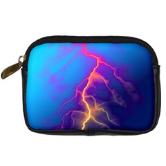 Blue Lightning Colorful Digital Art Digital Camera Leather Case by picsaspassion