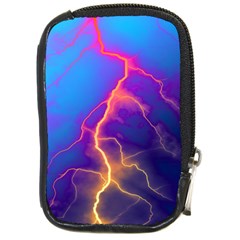 Blue Lightning Colorful Digital Art Compact Camera Leather Case by picsaspassion