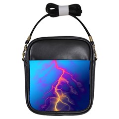 Blue Lightning Colorful Digital Art Girls Sling Bag by picsaspassion