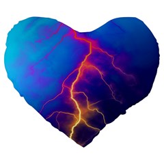 Blue Lightning Colorful Digital Art Large 19  Premium Heart Shape Cushions by picsaspassion