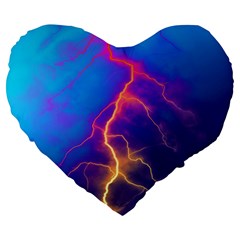 Blue Lightning Colorful Digital Art Large 19  Premium Flano Heart Shape Cushions by picsaspassion