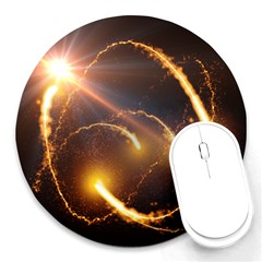 Flying Comets And Light Rays, Digital Art Round Mousepads by picsaspassion