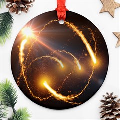 Flying Comets And Light Rays, Digital Art Ornament (round) by picsaspassion