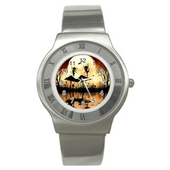 Cute Little Dancing Fairy In The Night Stainless Steel Watch