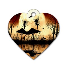 Cute Little Dancing Fairy In The Night Dog Tag Heart (one Side) by FantasyWorld7