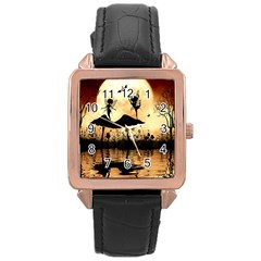 Cute Little Dancing Fairy In The Night Rose Gold Leather Watch  by FantasyWorld7