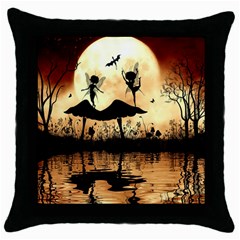 Cute Little Dancing Fairy In The Night Throw Pillow Case (black) by FantasyWorld7