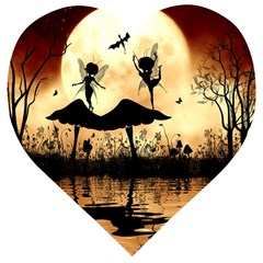 Cute Little Dancing Fairy In The Night Wooden Puzzle Heart by FantasyWorld7