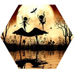 Cute Little Dancing Fairy In The Night Wooden Puzzle Hexagon