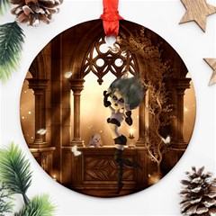 Little Dark Fairy In The Night Round Ornament (two Sides) by FantasyWorld7