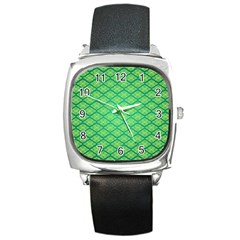 Pattern Texture Geometric Green Square Metal Watch by Mariart