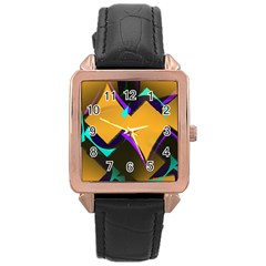 Geometric Gradient Psychedelic Rose Gold Leather Watch 