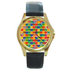 Background Colorful Abstract Round Gold Metal Watch by HermanTelo