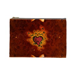 Beautiful Heart With Leaves Cosmetic Bag (large) by FantasyWorld7