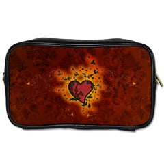 Beautiful Heart With Leaves Toiletries Bag (one Side) by FantasyWorld7