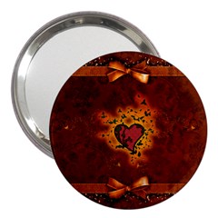 Beautiful Heart With Leaves 3  Handbag Mirrors by FantasyWorld7