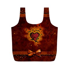 Beautiful Heart With Leaves Full Print Recycle Bag (m) by FantasyWorld7