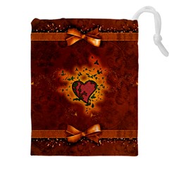 Beautiful Heart With Leaves Drawstring Pouch (5xl) by FantasyWorld7