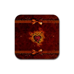 Beautiful Heart With Leaves Rubber Coaster (square)  by FantasyWorld7