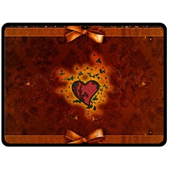 Beautiful Heart With Leaves Fleece Blanket (large)  by FantasyWorld7