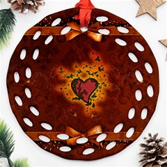 Beautiful Heart With Leaves Ornament (round Filigree) by FantasyWorld7