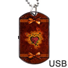 Beautiful Heart With Leaves Dog Tag Usb Flash (one Side) by FantasyWorld7