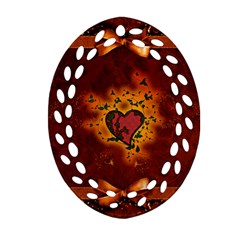 Beautiful Heart With Leaves Ornament (oval Filigree) by FantasyWorld7