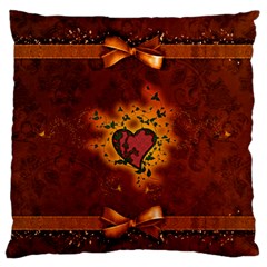 Beautiful Heart With Leaves Large Flano Cushion Case (one Side) by FantasyWorld7