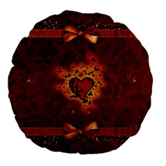 Beautiful Heart With Leaves Large 18  Premium Flano Round Cushions by FantasyWorld7