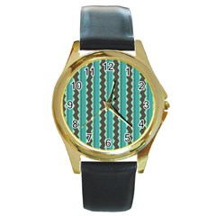 Background Chevron Blue Round Gold Metal Watch by HermanTelo