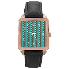 Background Chevron Blue Rose Gold Leather Watch  by HermanTelo