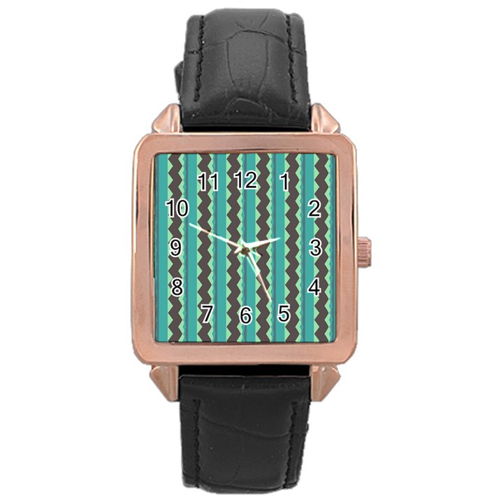 Background Chevron Blue Rose Gold Leather Watch 