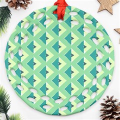 Background Chevron Green Round Filigree Ornament (two Sides)