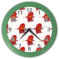 Ghost Halloween Drawing Flower Leaf Color Wall Clock by Vaneshart