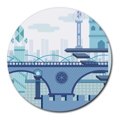 Blue City Building Fantasy Round Mousepads