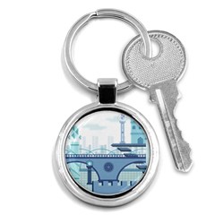 Blue City Building Fantasy Key Chain (round) by Vaneshart