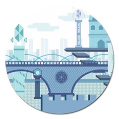 Blue City Building Fantasy Magnet 5  (round) by Vaneshart