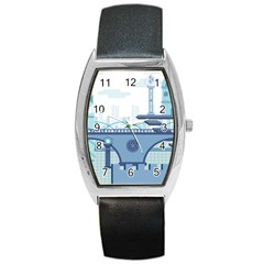 Blue City Building Fantasy Barrel Style Metal Watch by Vaneshart