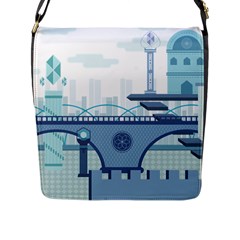 Blue City Building Fantasy Flap Closure Messenger Bag (l) by Vaneshart