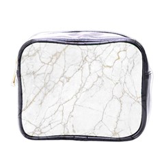 White Marble Texture Floor Background With Gold Veins Intrusions Greek Marble Print Luxuous Real Marble Mini Toiletries Bag (one Side) by genx